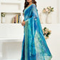 Rajwada Blue Cotton Linen Zari Work Saree For Women