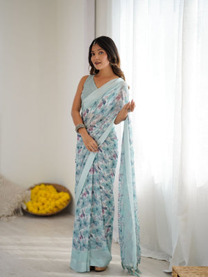Rajwada Sea Green Georgette Printed Saree For Women