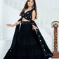 Rajwada Black Georgette Embroidered Semi-Stitched lehenga For Women