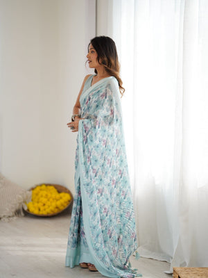 Rajwada Sea Green Georgette Printed Saree For Women