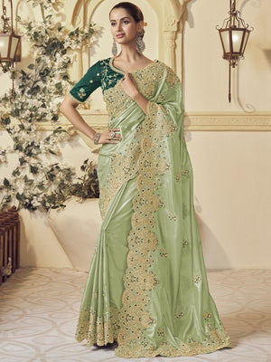 Rajwada Light Green Georgette Embroidered Elegant Saree For Women