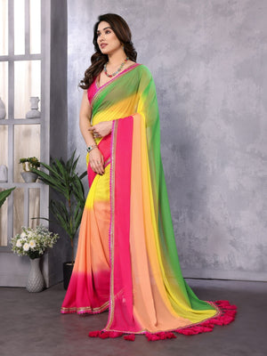 Rajwada Multicolor Georgette Plain Saree For Women