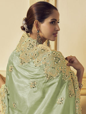 Rajwada Light Green Georgette Embroidered Elegant Saree For Women