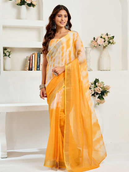 Rajwada Orange And White Cotton Linen Zari Work Saree For Women