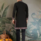 Rajwada Black Viscose Silk Embroidered Stitched Kurta For Men