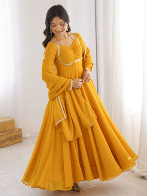 Rajwada Mustard Georgette Embellished Kurta Set For Women