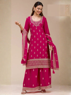 Rajwada Pink Georgette Embellished Semi Stitched Kurta Set For Women
