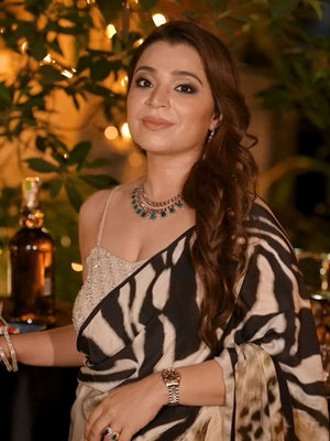 Rajwada Cream And Brown Animal Print Saree For Women