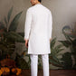 Rajwada White Silk Blend Embroidered Stitched Kurta For Men