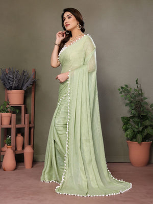 Rajwada Pista Green Georgette Plain Saree For Women