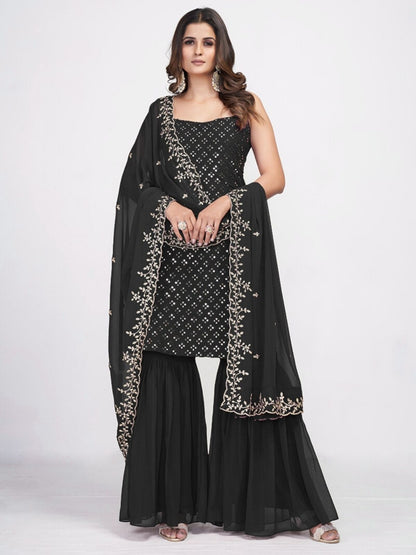 Rajwada Black Georgette Embroidered Stitched Kurta Set For Women