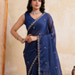 Rajwada Navy Blue Silk Blend Embroidered Saree For Women
