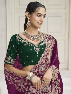 Rajwada Purple Satin Embroidered Saree For Women