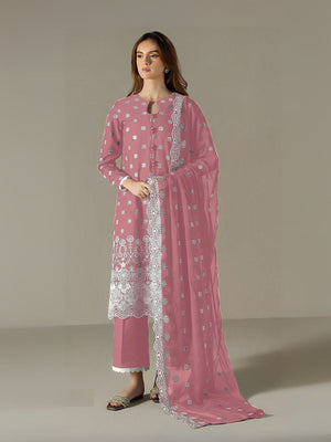 Rajwada Pink Georgette Embroidered Semi Stitched Kurta Set For Women