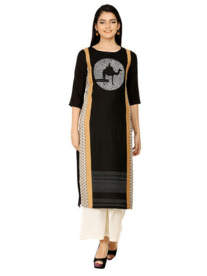 Black Cotton Blend Printed Kurti