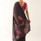 Rajwada Brown Satin Printed Saree With Unstitched Blouse For Women
