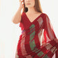 Rajwada Red Georgette Embellished Saree With Unstitched Blouse For Women