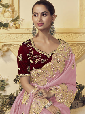 Rajwada Pink Georgette Embroidered Elegant Saree For Women