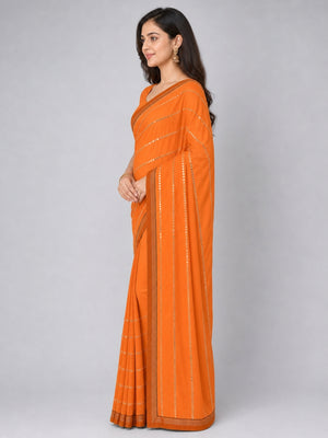 Orange Georgette Embellished Saree