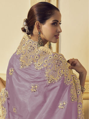 Rajwada Lavender Georgette Embroidered Elegant Saree For Women