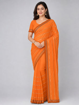 Orange Georgette Embellished Saree
