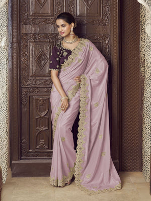 Rajwada Lavender Crepe Embroidered Elegant Saree For Women