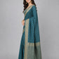 Teal Blue Silk Blend Solid Saree