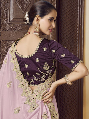 Rajwada Lavender Crepe Embroidered Elegant Saree For Women