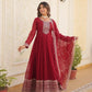 Rajwada Maroon Georgette  Embroidered Stitched Gown With Dupatta For Women