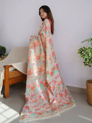 Rajwada Multicolour Silk Blend Woven Saree For Women