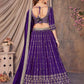 Rajwada Purple Silk Blend Sequins Embroidered Semi-Stitched Lehenga For Women