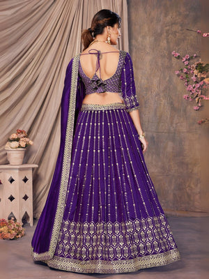 Rajwada Purple Silk Blend Sequins Embroidered Semi-Stitched Lehenga For Women