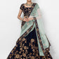 Rajwada Navy Blue Velvet Embroidered Semi-Stitched lehenga For Women