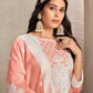 Rajwada Peach Organza Embroidered Semi-Stitched Kurta Set For Women
