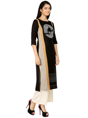 Black Cotton Blend Printed Kurti