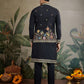 Rajwada Black Cotton Blend Embroidered Stitched Kurta For Men