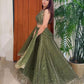 Rajwada Olive Green Silk Blend Embellished Semi Stitched Lehenga For Women
