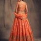 Rajwada Orange Organza Printed And Embriodered Semi-Stitched Lehenga For Women