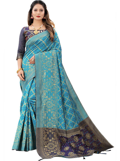 Rajwada Blue Silk Blend Embellished Saree For Women
