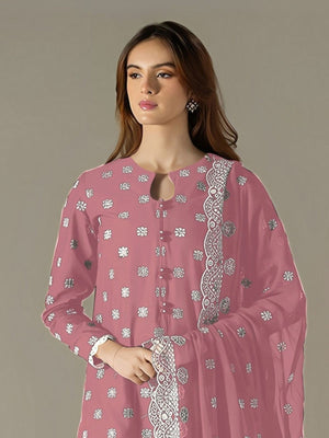 Rajwada Pink Georgette Embroidered Semi Stitched Kurta Set For Women