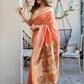 Rajwada Peach Cotton Blend Solid Saree For Women