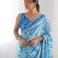 Rajwada Sky Blue Georgette Printed Saree For Women