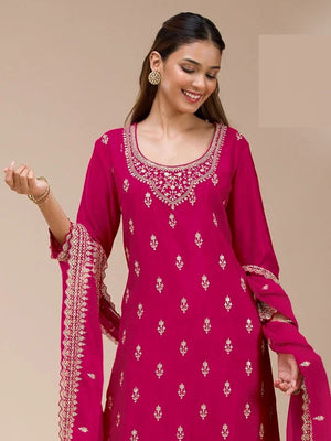 Rajwada Pink Georgette Embellished Semi Stitched Kurta Set For Women