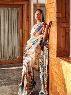 Rajwada Multi Georgette Printed Saree With Unstitched Blouse For Women