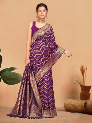 Rajwada Purple Woven Banasari Silk Saree with Unstitched Blouse for Women