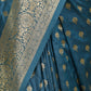 Teal Blue Silk Blend Solid Saree