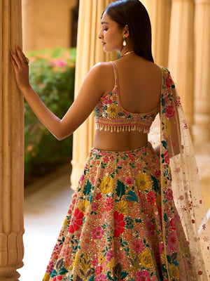 Rajwada Multicolor Silk Blend Embellished Semi-Stitched lehenga For Women