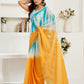 Rajwada Sky Blue And Orange Cotton Linen Zari Work Saree For Women