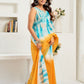 Rajwada Sky Blue And Orange Cotton Linen Zari Work Saree For Women