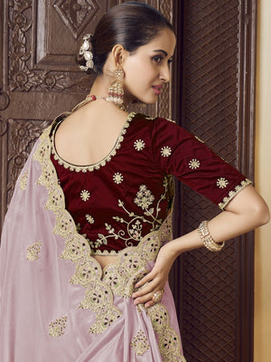 Rajwada Light Pink Crepe Embroidered Elegant Saree For Women